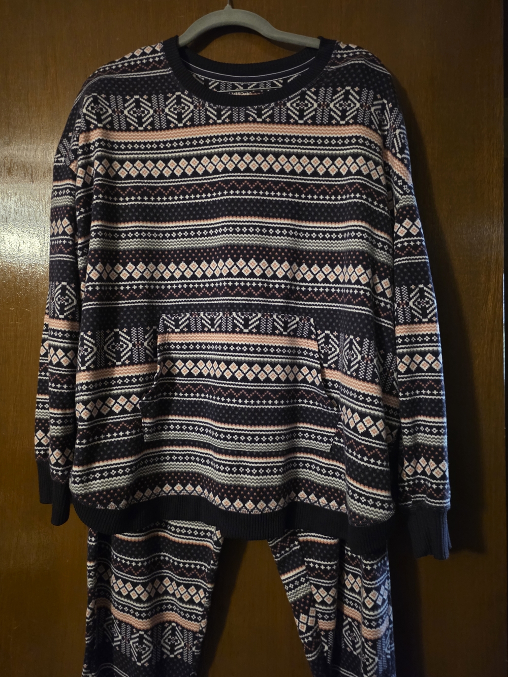 Cuddl Duds Navy and Blush Fair Isle Pajama Set